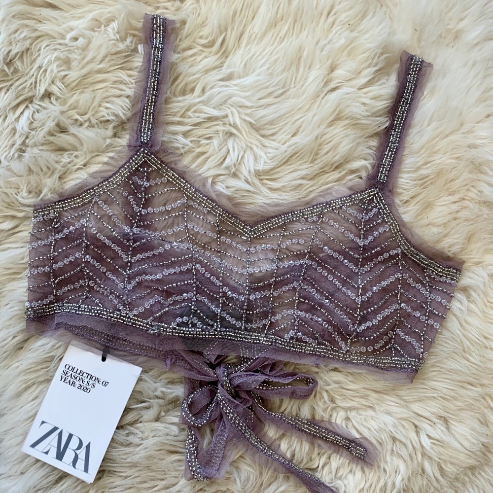 ❌SOLD❌ NWT Zara Limited Edition Tulle Beaded Top - Picture 9 of 11